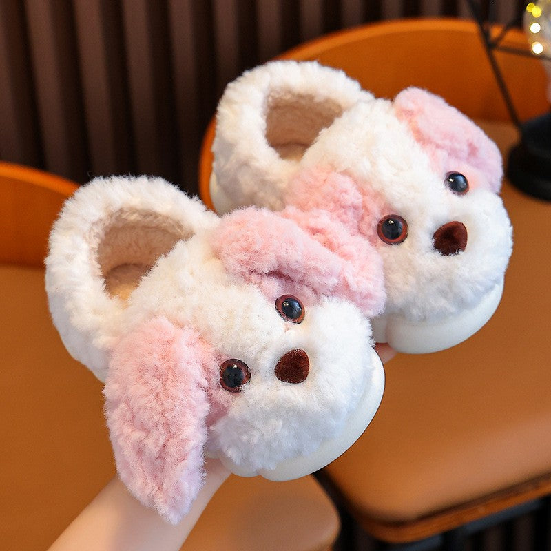 Kids Cotton Slippers Winter Boys Girls Non Slip Indoor Cute Dog Design Warm House Shoes for Children