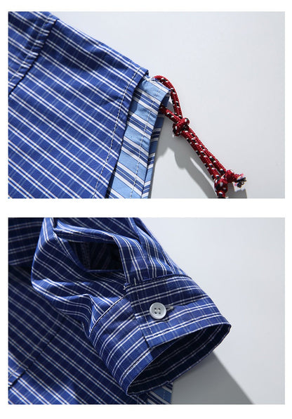 Cityboy Oversize Cargo Shirt Men Japanese Streetwear Fashion Loose Casual Plaid Splice Stripe Long Sleeve Shirts Blouses