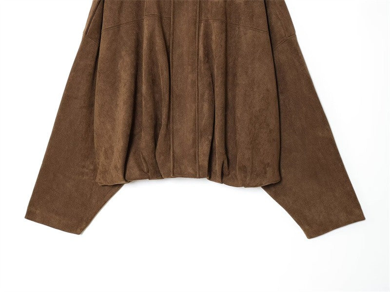 Women's Jacket Fall 2025 New Solid Color Long-Sleeved Faux Suede Loose Bomber Jacket Casual Fashion Personality Versatile