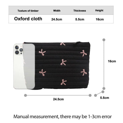 Ins Bow Embroidered Cosmetic Bag Portable Women's Bag Fashion Oxford Cloth Butterfly Print Cosmetic Bag Travel Wash Storage Bag