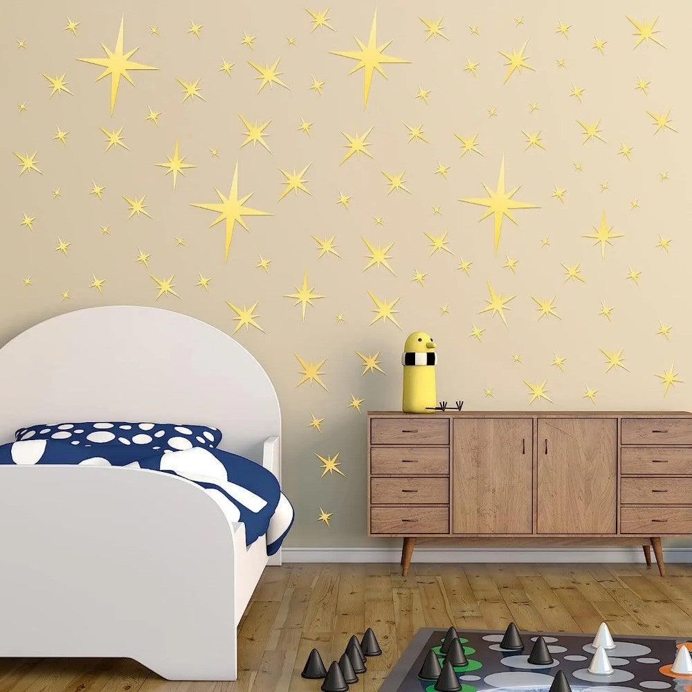 3D Star Mirror Wall Sticker Large Medium and Small Combination Acrylic Mirror Wall Sticker Home Living Room Wall Decorations
