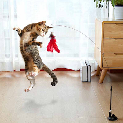 Brinquedo Engraçado para Gatos de Pena Colorida Fofa com Sino Ventosa Varinha Interativa Destacável para Gatinhos Brinquedos para Gatos