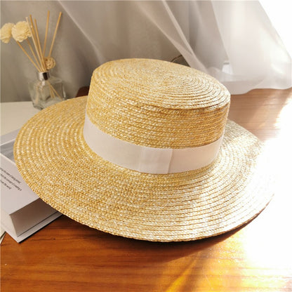 Chapéu de sol feminino de verão com aba larga, Fedora, palha de trigo natural, chapéu de praia, chapéu de sol feminino de ráfia, Panamá Jazz