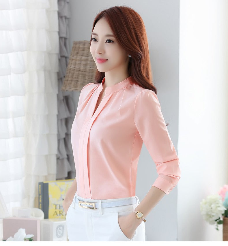 Chiffon Blouse Women Korean Fashion Women Clothing White Shirt  Long Sleeve Blouses V-neck Womens Tops Basic Shirts and Blouses