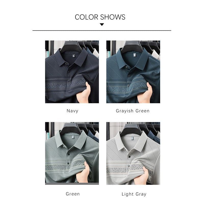 TFETTERS Elegant T Shirt for Man 2025 Spring Autumn Tops Long Sleeve Turn Down Collar Graphic Smart Casual T-shirt for Men