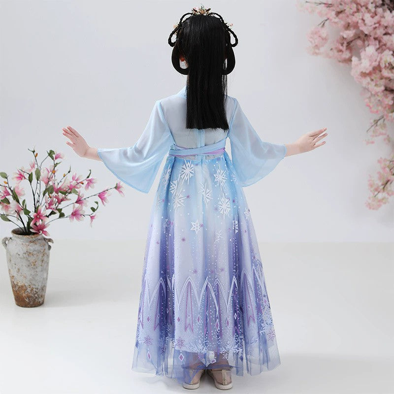Fashion Girls Dresses Casual Outfit Long Sleeve Hanfu Girl Summer Children Clothes Princess Dress Baby Vestido Kids Tang Costume