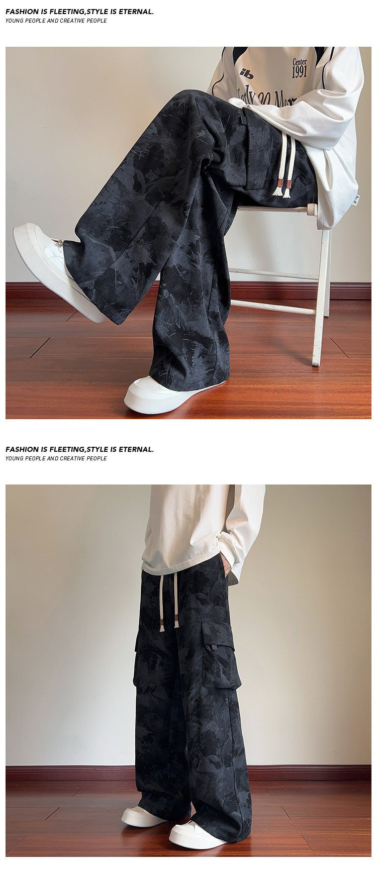 Mens Casual Pants Straight Leg Loose Fit Tactical Cargo Joggers Wide Leg Tie Dye Trousers Trendy Fashion Side Pocket pants man