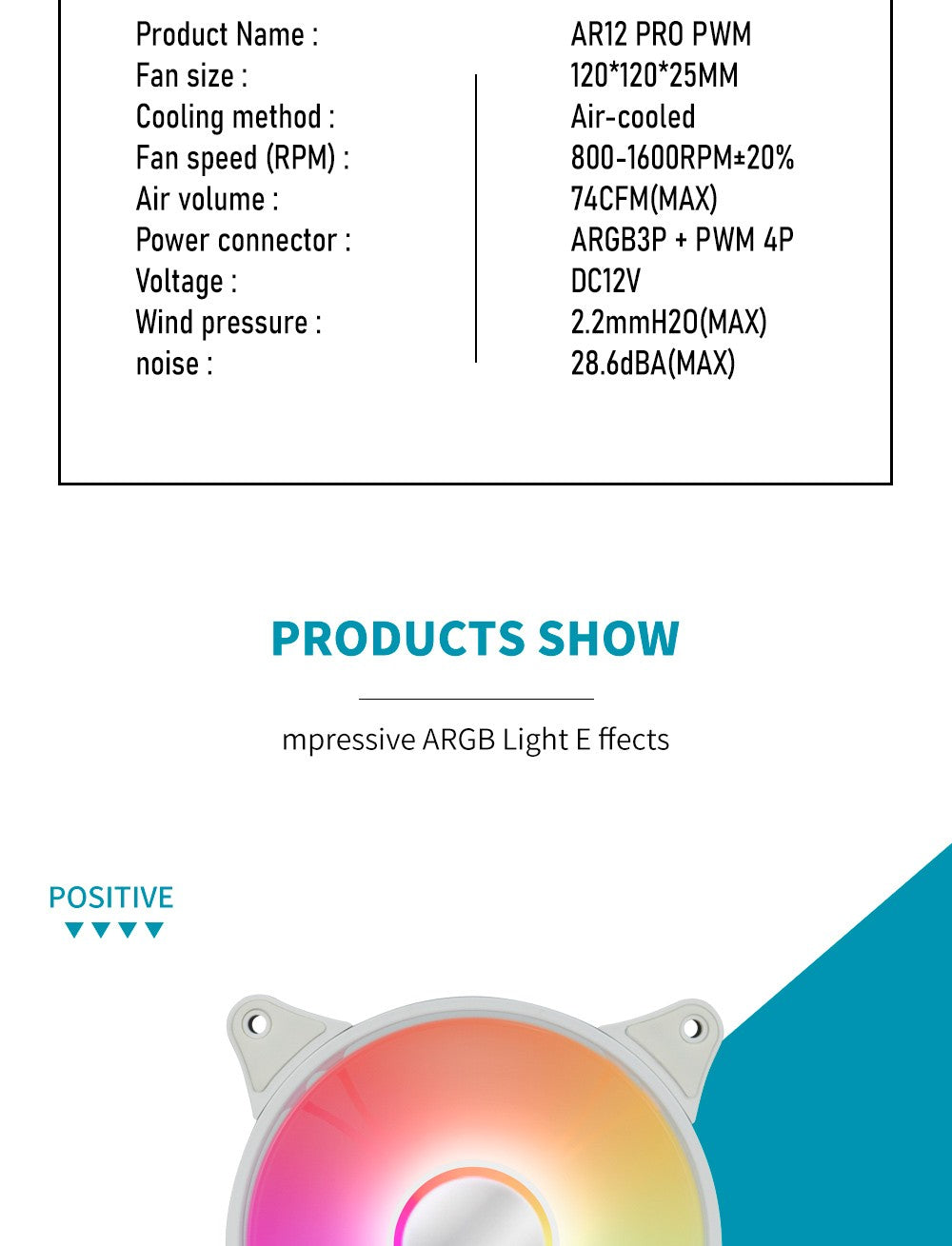 Aigo AR12PRO Computer Case Fan Ventoinha PC 120mm RGB Fan 4pin PWM CPU Cooling Fan 3pin5v Unlimited Space Argb 12cm Ventilador