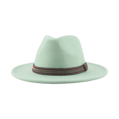 Chapéu Feminino Fedora de Feltro Sólido Casual Chapéu de Inverno Feminino Bonés Masculinos Faixa Panamá Preto Cáqui ????? ??????? Sombrero