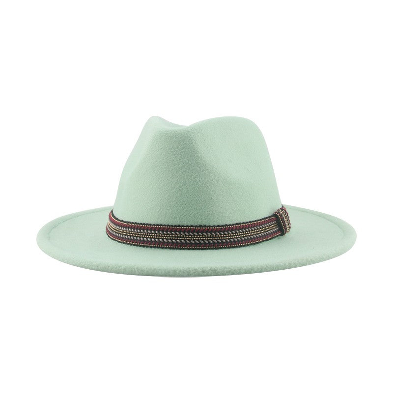 Chapéu Feminino Fedora de Feltro Sólido Casual Chapéu de Inverno Feminino Bonés Masculinos Faixa Panamá Preto Cáqui ????? ??????? Sombrero