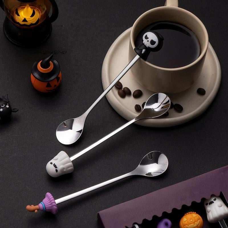 Conjunto de Talheres de Aço Inoxidável Halloween - Colher de Café Colher de Sobremesa Garfo de Fruta - Acessórios de Festa Temática