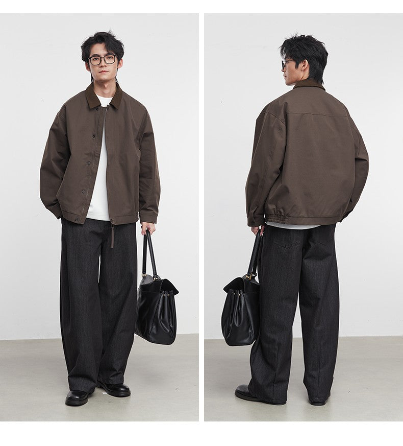 American Retro Men's Fashion Jacket 2025 Spring and Autumn New Loose Solid Color Lapel Workwear Top Men's Jacket