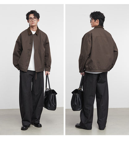 American Retro Men's Fashion Jacket 2025 Spring and Autumn New Loose Solid Color Lapel Workwear Top Men's Jacket