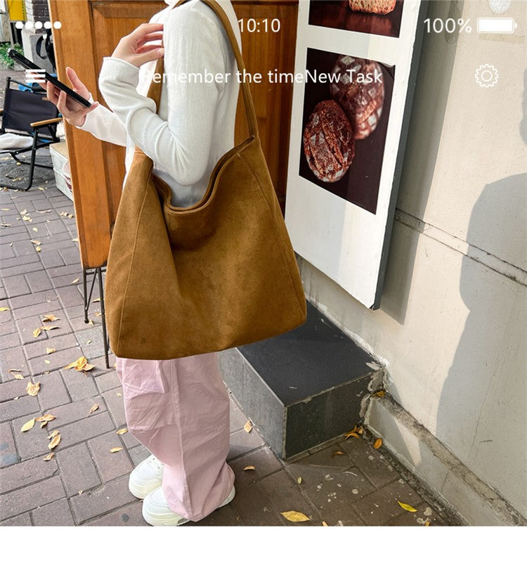 Autumn and winter new matte suede tote bag large capacity commuter casual shoulder bag fashionable versatile women's bag