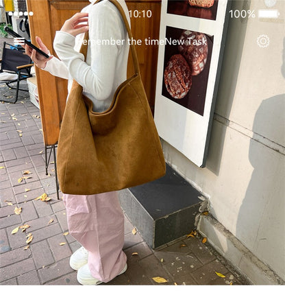 Autumn and winter new matte suede tote bag large capacity commuter casual shoulder bag fashionable versatile women's bag