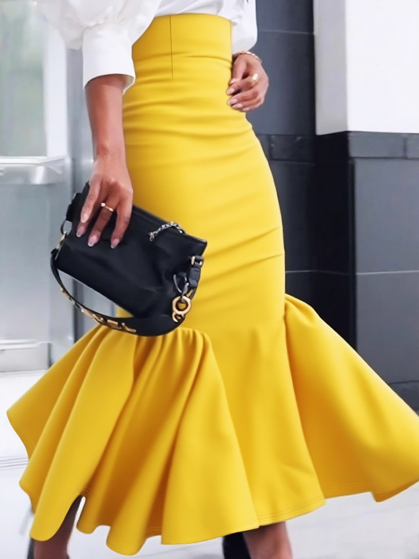 Ele Pure Color Wrap around Midi Skirt for Women Sli Faionable Transoceanic New Arrival A-Line Long Skirt