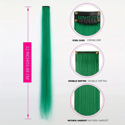 Extensão de Cabelo Tic Tac 5 Peças/Pacote 22 Polegadas Cores Ombré Aplique de Cabelo Arco-Íris Resistente ao Calor para Mulheres