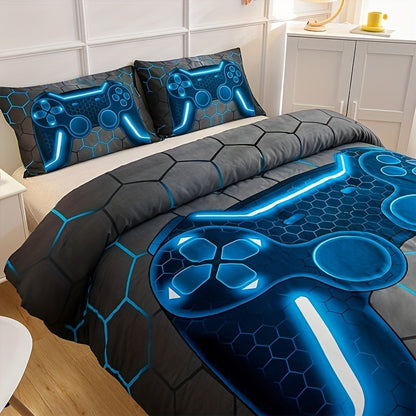 Game Console Duvet Cover Set for Boys Girls 3D Gaming Geometric Lightweight Microfiber Bedding Sets 1*Duvet Cover + 2*Pillowcase