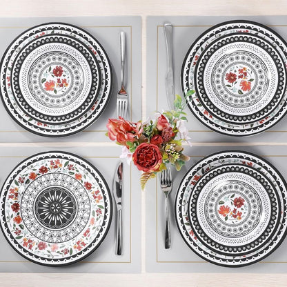 Durable 12-Piece Melamine Dinnerware Set, Ideal for Indoor and Outdoor Dining, Dishwasher Safe, Lightweight Dinnerware