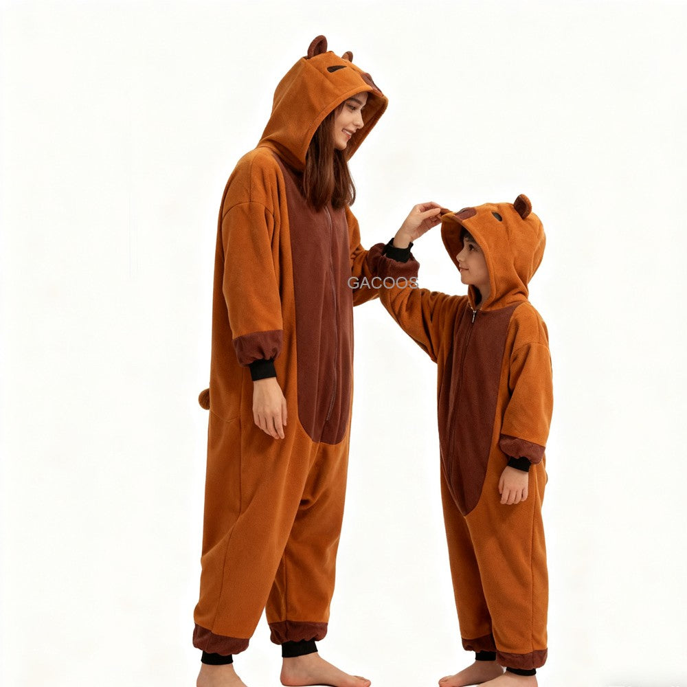 Kigurumi Capybara Onesies Adults Kids Sleepwear Women Men Flannel Cartoon Animal Pajamas Chidlren Halloween Performance Jumpsuit
