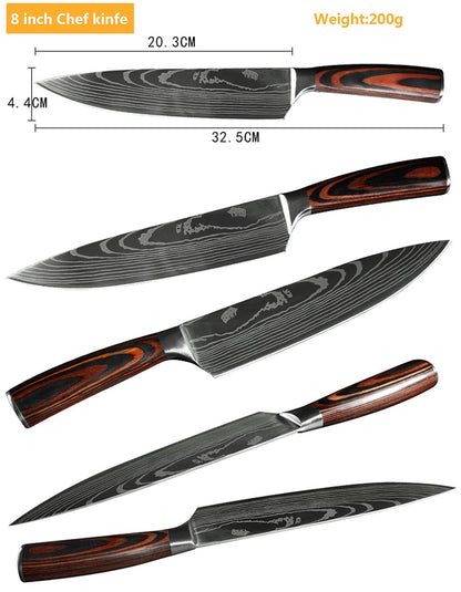 Conjunto de Facas de Chef 1-10 Peças Facas de Cozinha Padrão Damasco a Laser Faca Japonesa Santoku Afiada Cutelo Faca Utilitária para Fatiar