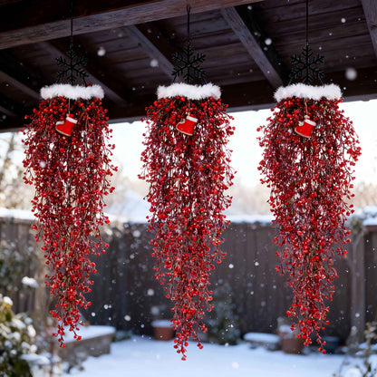 3pcs Artificial Hanging Plants Garland Plastic Red Ferns Fake Ivy Plant for Christmas Home Wedding Table Party Garden Decoration