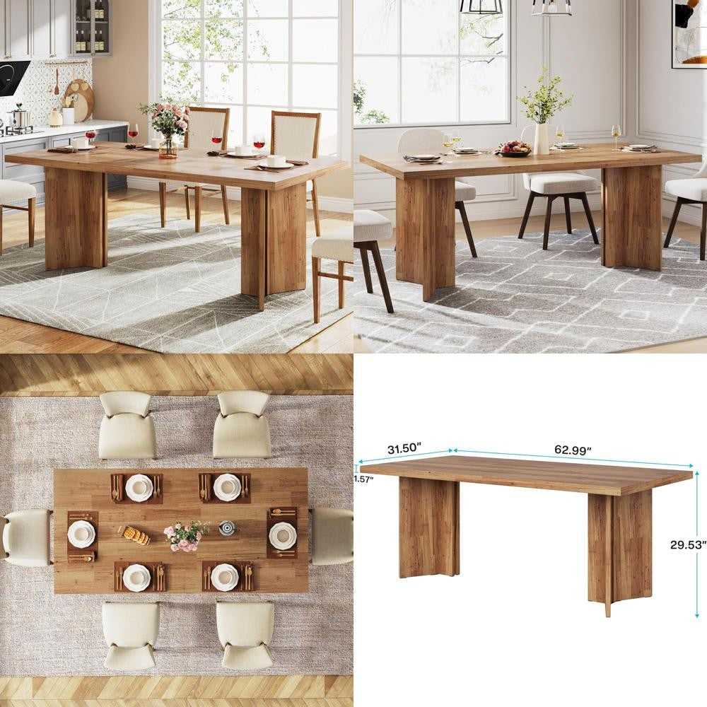 Rectangular Farmhouse Dining Table for 4-6 People, Spacious Tabletop for Kitchen and Dining Room