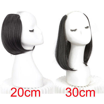 Extensão de Cabelo Invisível de 20/30cm com Fivela Interna Curta Reta Sintética em V, Meia Cabeça com 4 Presilhas, Peruca para Mulheres