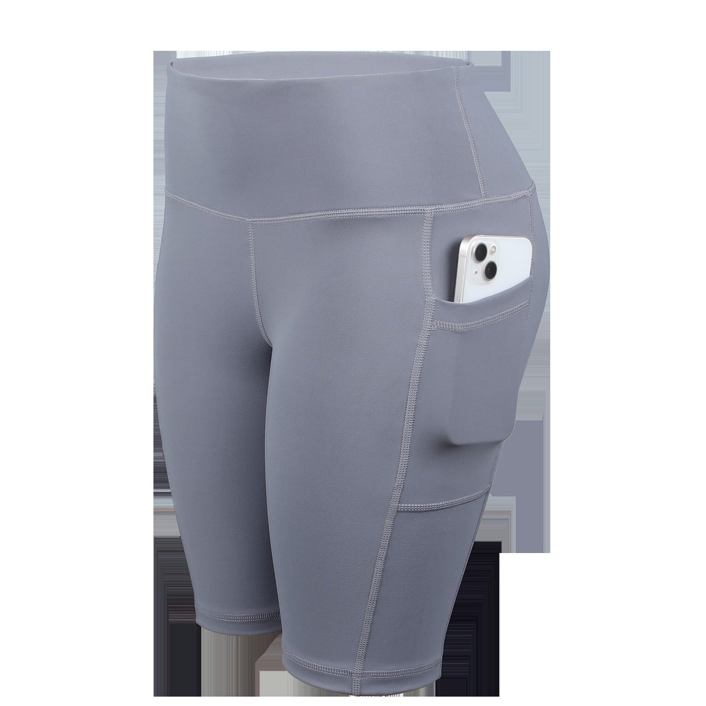 CHRLEISURE Women Solid Yoga Shorts with 3 Pockets High Waist Butt Lifting Workout Tights Gym Elastic Cycling Shorts Activewear