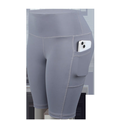 CHRLEISURE Women Solid Yoga Shorts with 3 Pockets High Waist Butt Lifting Workout Tights Gym Elastic Cycling Shorts Activewear