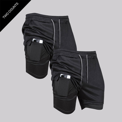 Men's Double Layer Fitness Shorts Men Fitness Gym Training 2 in 1 Sports Shorts Quick Dry Workout Jogging Double Deck Summer