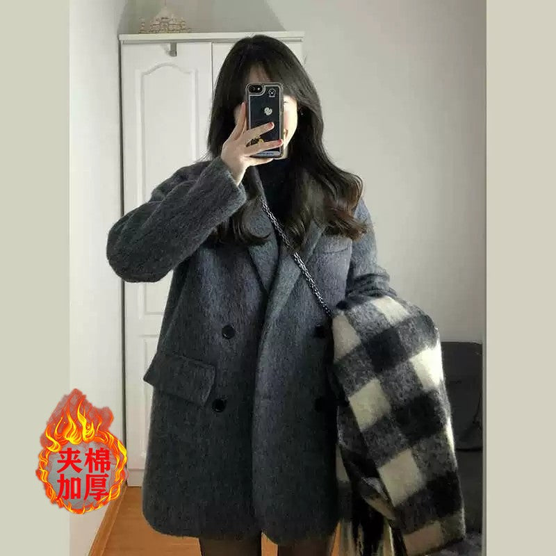 Temperament 2025 New Autumn Winter Women Woolen Suit Thick Coat Korean Style Wool Overcoat Female Office Lady Tops Female Jacket