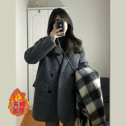 Temperament 2025 New Autumn Winter Women Woolen Suit Thick Coat Korean Style Wool Overcoat Female Office Lady Tops Female Jacket