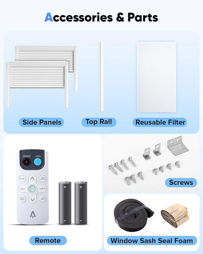Ar-condicionado de Janela de 8.000 BTUs com WiFi, Ultrassilencioso, Unidade AC 3 em 1, Controle Remoto, Resfriamento com Eficiência Energética para Cômodos de até 32,5 m².