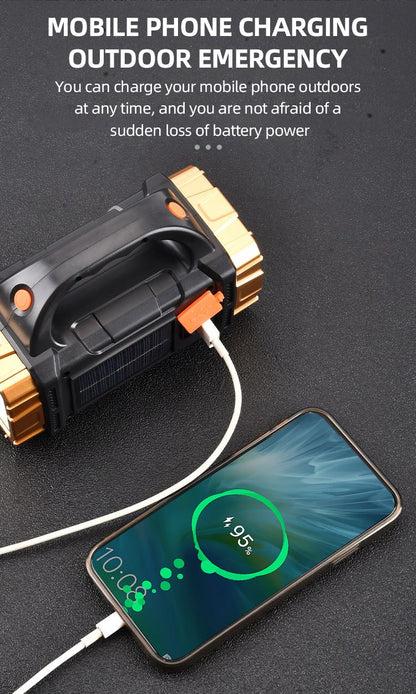 Portable Powerful Solar LED Flashlight With COB Work Lights USB Rechargeable Handheld 4 Lighting Modes Outdoor Solar Torch Light