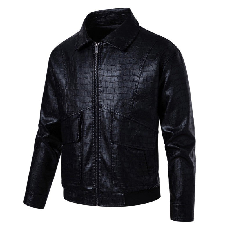 New Fashion Men's Spring Autumn Lapel Casual Pu Leather Loose Motorcycle Jacket