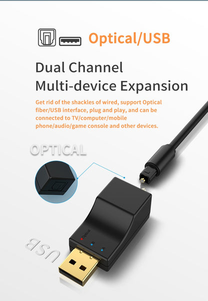 USB Optical Wireless Bluetooth 5.4 Transmitter 2 in 1 Audio Adapter Low Lantency For TV PC PS3/PS4/Xbox Wireless Audio Adapter