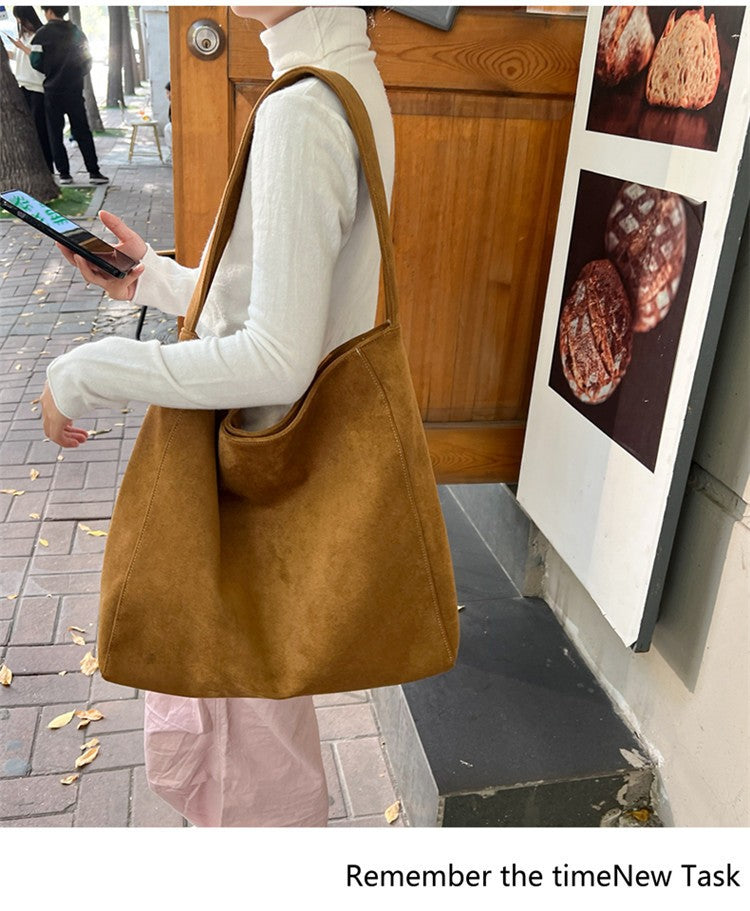 Autumn and winter new matte suede tote bag large capacity commuter casual shoulder bag fashionable versatile women's bag