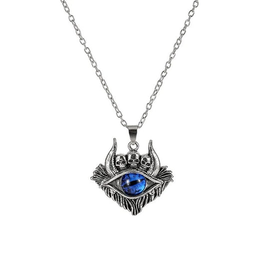 Pentagram shape Devil's Eye Pendant Necklace For Men And Women Punk Retro Non Adjustable Metal Collar Trending Jewelry Gifts