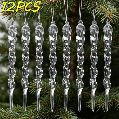 60/12PCS Clear Acrylic Icicle Christmas Ornaments Crystal Hanging Pendant Spiral Strip Icicle for Xmas Tree Wedding Party Decor