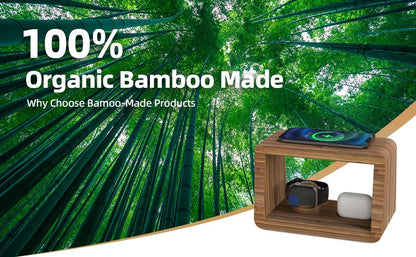 Popular Product 2024 4 In 1 Bamboo Wood Desk Organizer Wireless Charging Dock Station Mobile Phone Holder