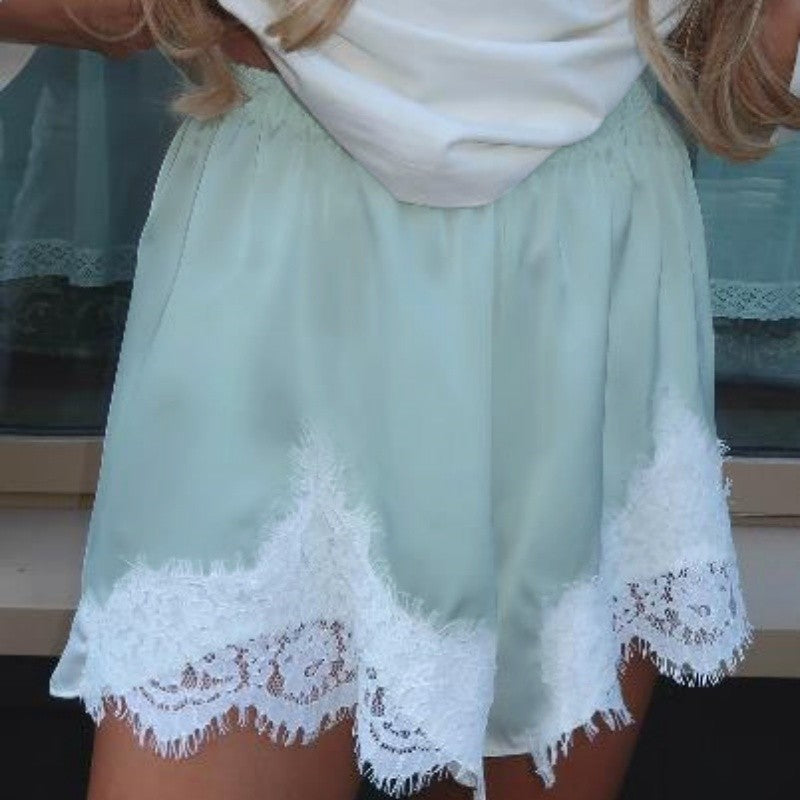 Women Y2k Slik Lace Trim Shorts Stain Pajama Micro Mini Slip Boxer Shorts Low Rise Lounge Pj Bottoms Pettipants Streetwear