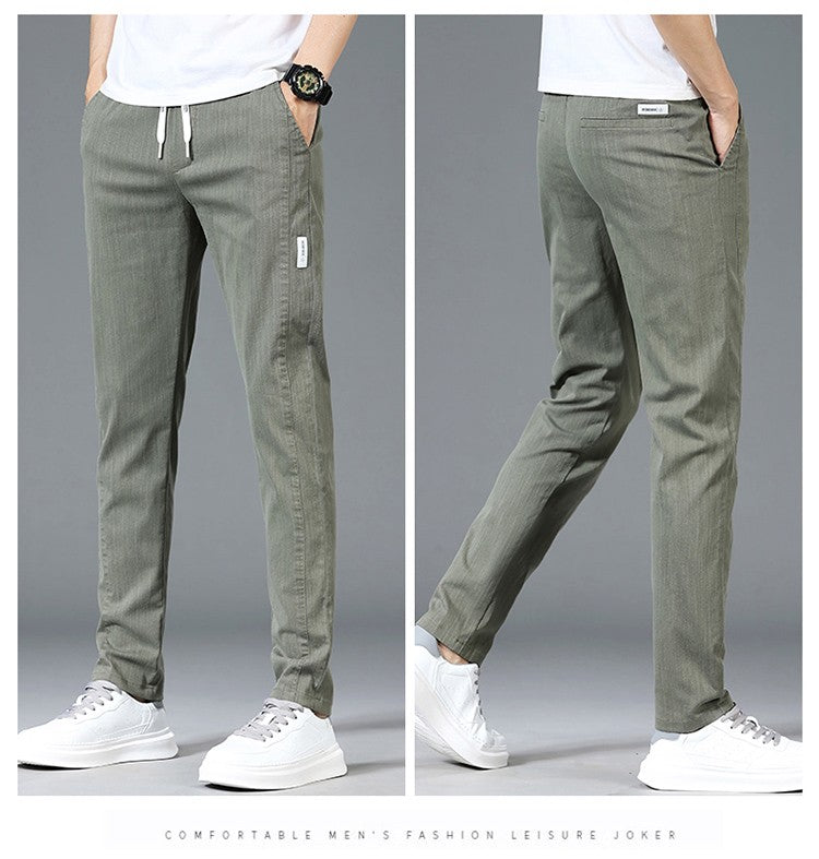 6 Colour Summer Men's Classic  Cotton Solid Color Fashion Business Casual Pants Elastic Waist Korean Fashion Men Clothing 28-38