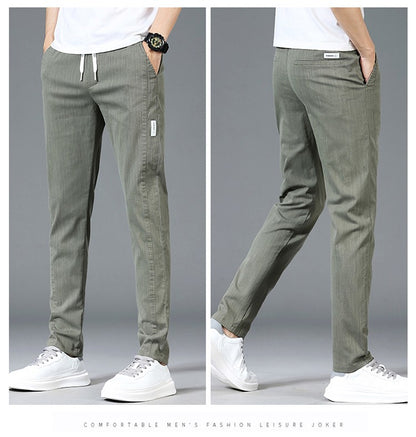 6 Colour Summer Men's Classic  Cotton Solid Color Fashion Business Casual Pants Elastic Waist Korean Fashion Men Clothing 28-38