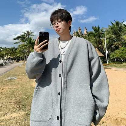 V-neck Knitted Jacket for Men 2025 New Autumn Jacket Trendy Brand Relaxed Style