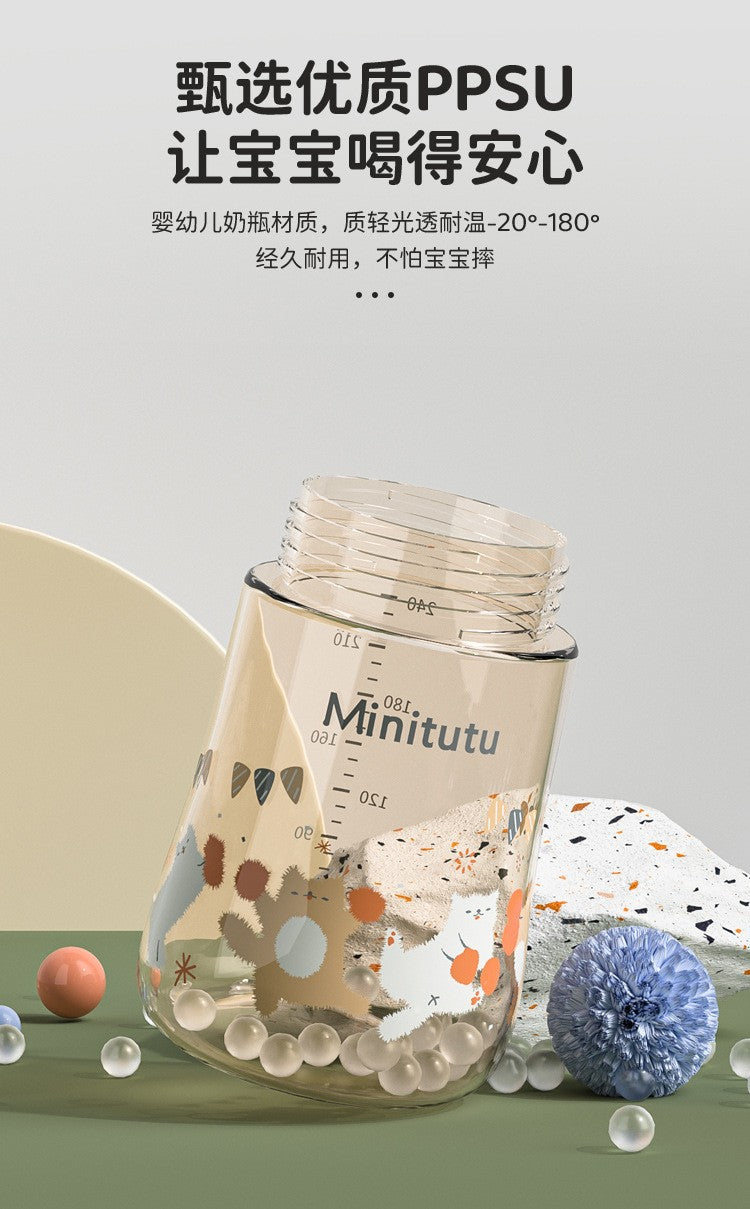 ? Minitutu ?New flip wide mouth PPSU baby bottle/drop and high temperature resistant baby bottle with child lock
