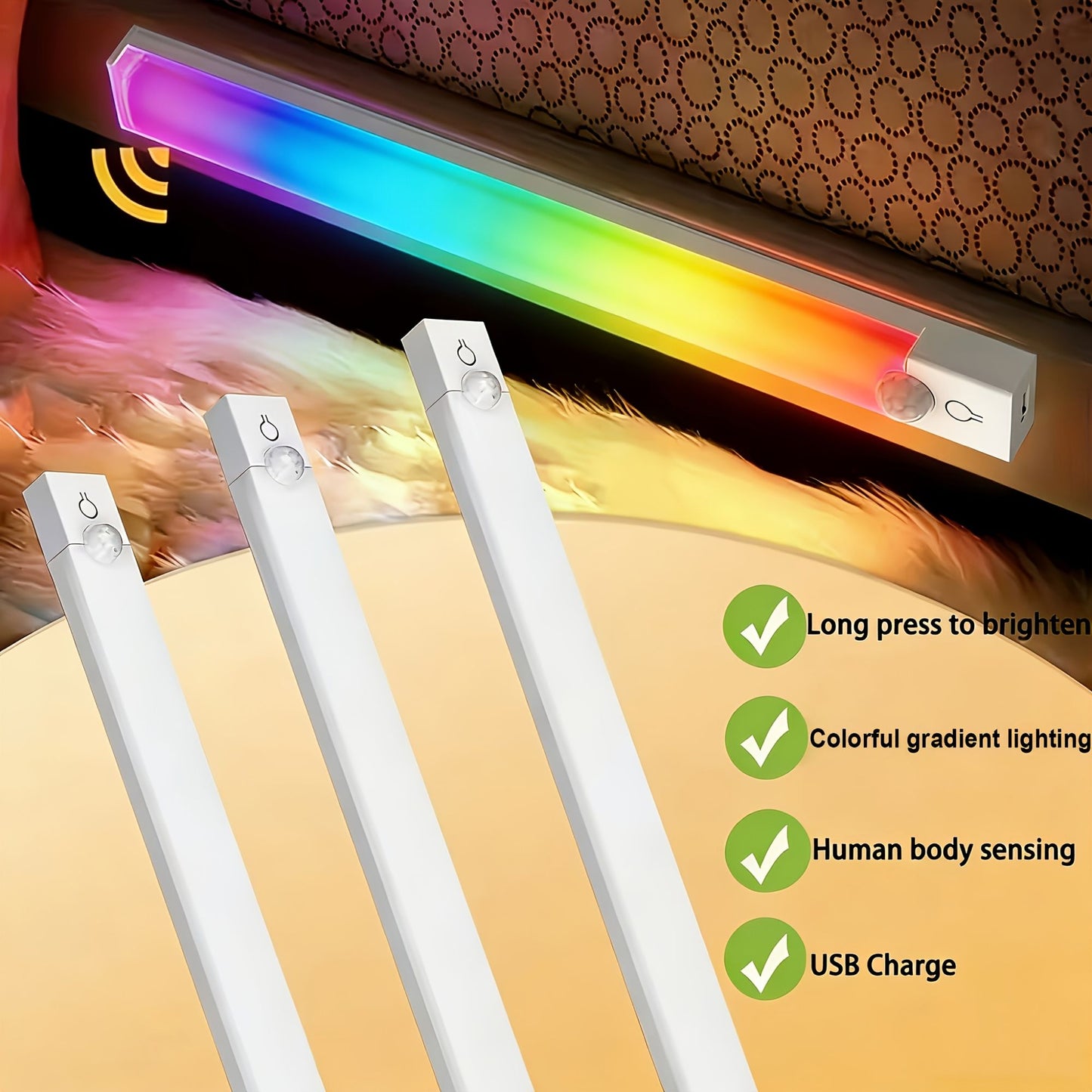 RGB Cabinet Light USB Type-C Rechargeable Light Motion Sensor Led Lamp for Kitchen Wardrobe Cabinet Lighting