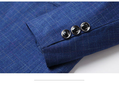 2025 Spring  Autumn New Blue Checkered Non-iron Suit Jackets for Men,black Light Business Casual Men Blazer Slim Fit, Asian Size