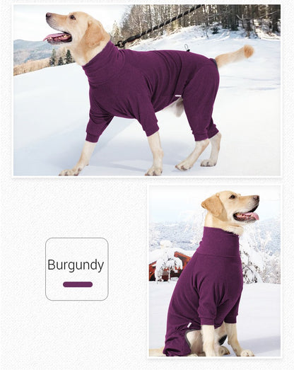 Roupa Quente para Cães à Prova de Vento com Lã, Inverno, Gola Alta, Macacão Completo para Cães Grandes com 4 Patas, Ajustável e Macio