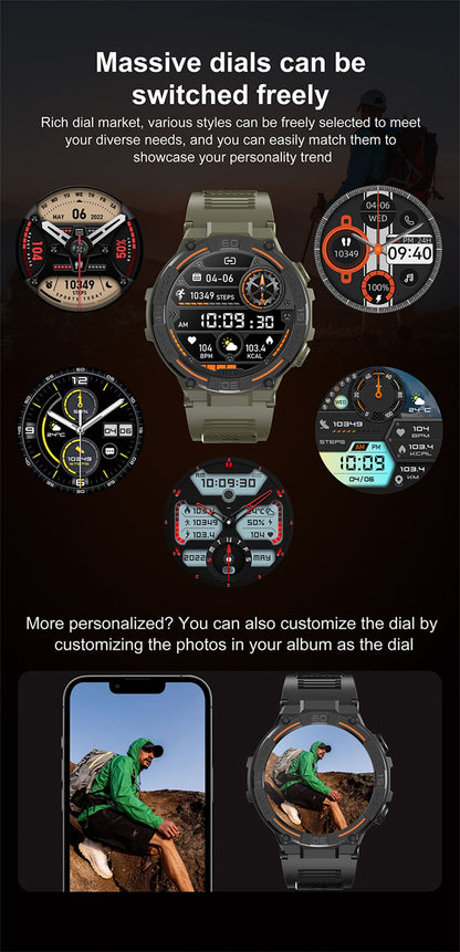 Smartwatch Militar de Outdoor 2025 Novo GPS Display Ultra HD de 1.52" Chamada Bluetooth Frequência Cardíaca IP69K À Prova D'água AI Smartwatch Masculino